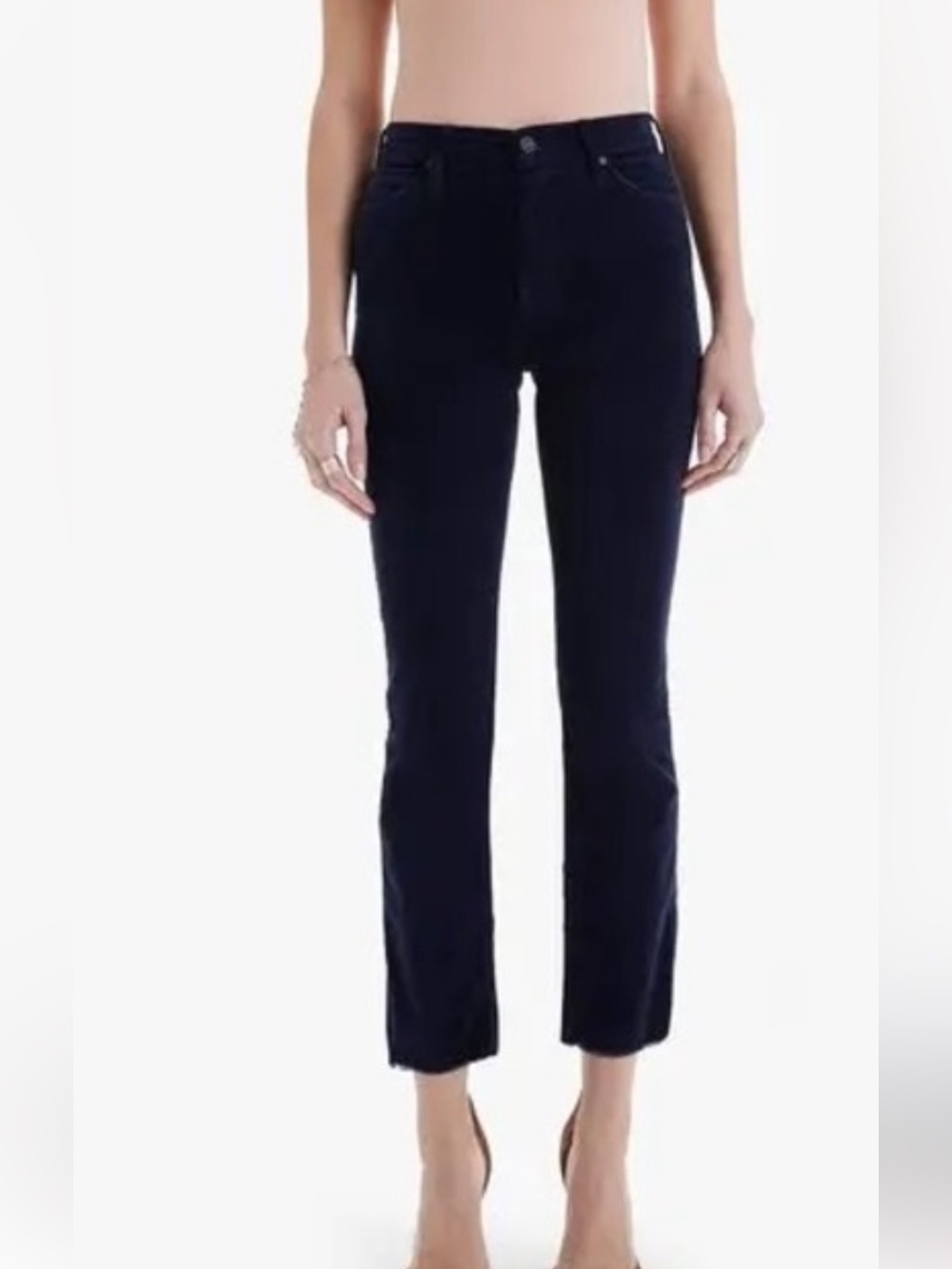 MOTHER The Dazzler Navy Blue Corduroy Cropped Straight Leg Mid Rise Jeans Sz 30
